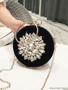 BagForLove - Glamorous Rhinestone Mini Circle Bag with Chain - Perfect for Party Glamorous Evening Bag With Rhinestones For Party, Rhinestone Handheld Evening Bag For Party, Crystal Evening Bag With Rhinestones For Parties, Handheld Rhinestone Evening Bag For Party, Glamorous Rhinestone Party Clutch, Crystal Clutch With Rhinestones For Party, Crystal Evening Bag With Bling For Party, Crystal Bling Evening Bag For Party, Glamorous Bling Evening Bag For Party