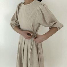 Linen loose tunic dress / Linen long dress / flared dress / romantic dress / loose fit dress / Linen Beige Linen Dress Solid Color, Beige Linen Solid Color Dress, Solid Color Linen Day Dresses, Linen Solid Color Daywear Dresses, Fitted Linen Dress For Spring, Solid Color Linen Midi Dress For Daywear, Casual Puff Sleeve Linen Dress, Linen Dress Ideas, Front Button Dress