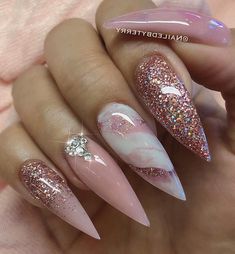 Nail Art Mariage, Stiletto Nail Art, Nagel Tips, Stiletto Nails Designs, Nail Candy, Nail Art Wedding, Pink Mauve, Nails Pink