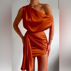 This Dress Features A Mini Length, Asymmetric Neckline, Long Tie Detailing Around The Waist, And An Invisible Side Seam Zipper. Looks Party, Asymmetric Neckline, Irregular Hem, Asymmetrical Dress, Types Of Skirts, Mini Dress Party, Wine Red, Suits For Women, Nasa