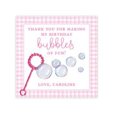 a birthday card with bubbles and a pink hairdryer on the front, says thank you for making my birthday bubbles of fun