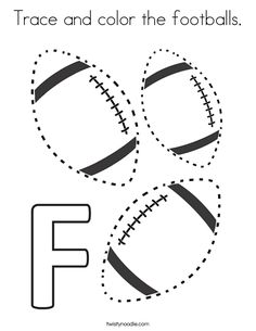 trace and color the footballs letter f worksheet for kids to practice their handwriting