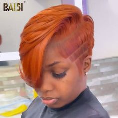 BAISI HAIR Pixie Cut Wig BAISI Ginger Short Style Full Lace Wig Ginger Pixie Haircut Black Women, Quick Weave Hairstyles Bobs, Ginger Hairstyles, Plucked Wig, 80's Hairstyle, Short Weave Hairstyles, Short Cut Wigs, Ginger Hair Color, Quick Weave Hairstyles