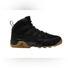 Nike Air Jordan 9 Retro Boot Nrg Black Gum Sneakers Ar4491-025! Size: 8m Brand New Please Contact Us If You Have Any Questions. Leather Basketball Shoes With Studded Outsoles, Urban Jordan Shoes With Leather And Rubber Sole, Black High-top Jordan Shoes For Outdoor, Black Low-top Jordan Shoes For Outdoor, Sporty Low-top Jordan Shoes With Studded Outsoles, Urban Leather Jordan Shoes With Rubber Sole, Custom Black Leather Sneakers For Outdoor, Outdoor Leather Basketball Shoes With Rubber Sole, Custom High-top Black Sneakers With Vibram Sole