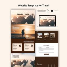 the website design for travel lover is shown in three different colors and sizes, including dark brown