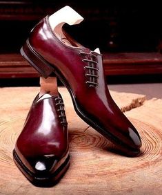 Pure Burgundy Side ;Lace Up Patent Leather Handmade Shoes · EasternLeathers · Online Store Powered by Storenvy Dandy Look, Leather Formal Shoes, Burgundy Shoes, Peacoats, Maroon Leather, Desert Boot, Hijab Chic, Leather Oxford Shoes, Dress Boots