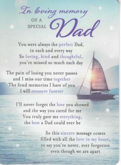 a poem that reads the loving memory of a special dad with a sailboat in the background