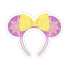 a purple and yellow mouse ears sticker