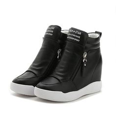 Category:Sneakers; Upper Materials:PU Leather; Season:Spring,Fall; Heel Type:Hidden Heel; Gender:Women's; Activity:Walking; Platform Height:1.18; Toe Shape:Round Toe; Style:Sporty,Casual; Heel Height(inch):2-3; Outsole Materials:TPR (Thermoplastic Rubber),Rubber; Occasion:Daily,Outdoor; Closure Type:Zipper; Pattern:Solid Colored; Shipping Weight:0.862; Production mode:Self-produce; 2024 Trends:Comfort Shoes,Height Increasing Shoes,Platform Sneakers,Wedge Sneakers; Foot Length:; Size chart date source:Provided by Supplier. Style Sportif, Sporty Casual, Casual Sporty, Wedge Sneakers, Women's Sneakers, Sneakers Online, Platform Sneakers, Creepers, Wedge Sneaker