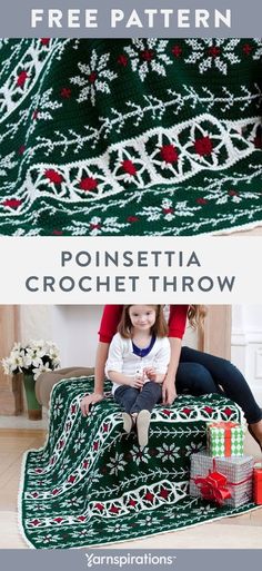 Free Poinsettia Throw crochet pattern using Red Heart Super Saver yarn. Make the guestroom more welcoming with a vintage-looking crochet throw that warms up weary holiday travelers! Give it a traditional Christmas look, or select shades to match your home décor. This toasty favorite is a perfect cuddling throw for the whole family! #Yarnspirations #FreeCrochetPattern #CrochetAfghan #CrochetThrow #CrochetBlanket #ChristmasDIY #RedHeart #RedHeartSuperSaver Baby Crochet Patterns, Christmas Afghan, Christmas Crochet Blanket, Throw Crochet, Red Heart Super Saver Yarn, Crochet Snowflake, Chevron Blanket, Crochet Afghan Patterns Free, Crochet Xmas