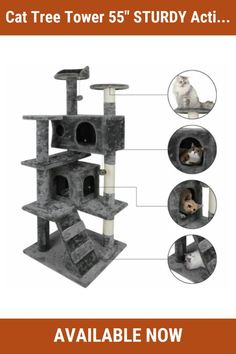 the cat tree tower 5's story act is available in multiple colors and sizes