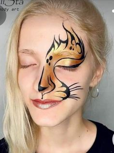 Cougar Face Paint, Fire Face Painting, Chick Face Paint, Autumn Face Paint, Elephant Face Paint, Face Painting Designs Creative, Cool Face Paint Ideas, Leopard Face Paint