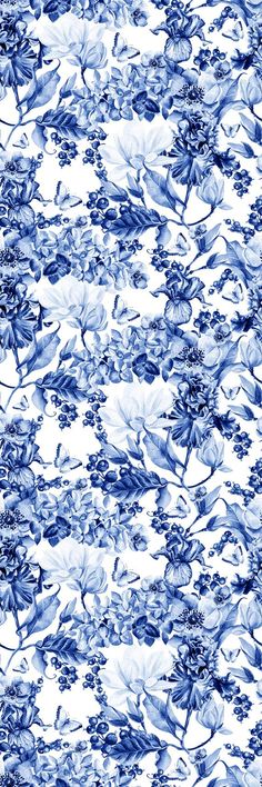 blue and white flowers on a white background with the words, i love this pattern