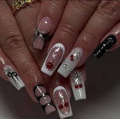 Nails Cherry, Amazing Nails, Cute Acrylic Nail Designs, Glow Nails, Really Cute Nails, Crazy Nails, Aesthetic Red, I'm Bored