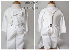 THIS IS A LIMITED QUANTITY LITTLE CHUNK CLOTHING CO EXCLUSIVE!!!! ONE OF A KIND AND LIMITED QUANTITY! LITTLECHUNKCLOTHING:: ::::newborn,3month,6m 9 month and 12month pants sizes have no pockets ::: (see main photo) NOTE: The suspender elastic is more of an off white.. they are White Pants Outfit, Bearer Outfit, Girls White Dress, All White Outfit, Outfit White, White Outfit