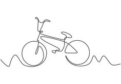 a single line drawing of a bicycle in the water with waves coming up from it