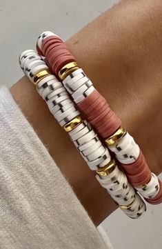 Earth Tone Clay Bead Bracelets, Cow Clay Bead Bracelet, Clay Need Bracelet Ideas, Flat Clay Bead Bracelet Ideas Western, Clay Bead Bracelet Ideas Neutral Colors, Friendship Clay Bead Bracelets, Easy Clay Bead Bracelet Ideas