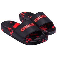 Odd Sox, Slide, Slip On Sandal, Chucky, Soft, Comfortable, Unisex. Fun and funky, Odd Sox Slides are the best sandals for maximizing leisure. These shoes are effortless to wear, perfect for the pool or beach. With popular character/ brand designs, they're also great as party favors and gift ideas! Key features: stylish, on-the-go, comfortable fits most adults available in medium or large sizes Chucky Doll, Element Of Surprise, Faux Fur Slippers, Themed Gifts, Fur Slippers, Crazy Socks, Comfort Shoes, Round Toe Heels, Slipper Socks