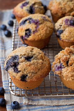 blueberry muffins cooling on a wire rack