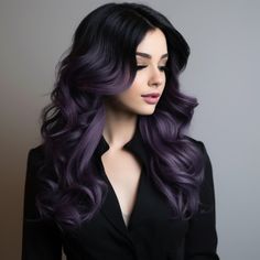 Enhance your formal look with Witchy Black and Purple Ombre hair, perfect for elegant events and gothic soirées Black And Purple Ombre Hair, Witchy Hair, Purple Ombre Hair, Temporary Hair Dye, Formal Look, Fall Hair Color For Brunettes, Hair Color Auburn, Purple Ombre