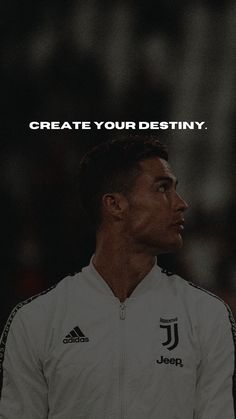 a soccer player with the words create your destiny