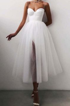 White tulle short prom dress white tulle evening dress,PD22843 sold by lovebridal on Storenvy Tea Length Prom Dress, Formal Dresses Graduation, Vestidos Retro, Solid Maxi Dress, Backless Evening Dress, Simple Prom Dress, Tulle Evening Dress, Sweetheart Prom Dress, Short Prom Dress