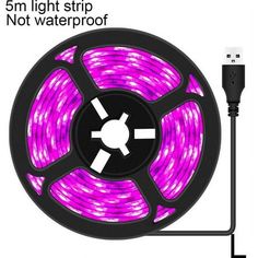 the purple led strip is plugged into an extension cord to charge your phone or tablet