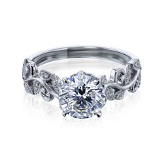 Kobelli Leafy Floral Diamond Ring Engagement Ring White Gold, Moissanite Diamonds, Moissanite Engagement, Moissanite Engagement Ring, Diamond White, Types Of Metal, Gold Metal, White Gold, Engagement Rings