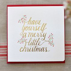 a christmas card that says have yourself a merry little christmas with gold lettering on it