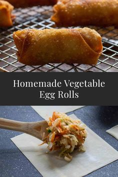 homemade vegetable egg rolls on a cooling rack