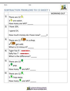 worksheet for subtraction problems to help students learn how to use them