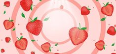 an image of some strawberries on a pink background with swirls and circles around them