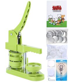 a green apple slicer with several pieces in front of it and an ad for the package