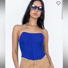 Nwt, Size 10 Blue Tube Top With Built-in Bra For Summer, Blue Strapless Tube Top For Summer, Blue Bandeau Tops For Night Out, Chic Blue Strapless Crop Top, Blue Stretch Strapless Tube Top, Trendy Blue Tube Top For Summer, Blue Fitted Bandeau Crop Top, Blue Stretch Bandeau Tube Top, Fitted Blue Bandeau Crop Top