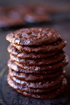 chocolate cookies stacked on top of each other