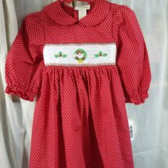 Reposhing This Item I Purchased From @Lovewornantiqs. Loved It But My Daughter Outgrew Before We Could Wear. Still Nwt Questions? Leave A Comment Below! Red Cotton Dresses With Smocked Cuffs, Red Cotton Dress With Smocked Cuffs, Red Smocked Bodice Dress For Holiday, Red Holiday Dress With Smocked Bodice, Holiday Dresses With Smocked Back, Cute Red Smock Dress, Childhood Clothes, Rosalina Dress, Girls Smock