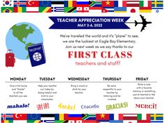 a flyer for the first class of teachers and staffs at teacher appreciation week on may 24, 2012