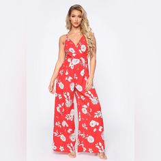 Sold Out On Their Site! Brand New With Tags! :) Beautiful Red And White Floral Jumpsuit From Fashion Nova. It Has Adjustable Spaghetti Straps And It Ties In The Back. Red Printed V-neck Jumpsuits And Rompers, Red Printed V-neck Jumpsuit Or Romper, Red Printed V-neck Jumpsuit, Chic Red Floral Print Jumpsuit, Trendy V-neck Jumpsuits And Rompers With Floral Print, Casual Red V-neck Jumpsuits And Rompers, Casual Red V-neck Jumpsuit, Red Floral Print Jumpsuit With V-neck, Chic Red Jumpsuits And Rompers For Vacation