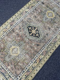 1970s  ANTIQUE MODERN BOHO CHIC PERSIAN STYLE FADED FINE TURKISH OUSHAK HAND KNOTTED WOOL OVERSIZE RUG with ALL OVER DESIGN. Origin: Oushak / Turkey  Size: 2'8"x4'10" feet / 81x146 cm Colors:pale  Purple , green, yellow , cream, pink, ivory  Age: About 50 years old Material: Organic wool and cotton Condition: Good Pile: Low Pile  Design: Geometric  FREE and FAST SHIPPING with via Fedex or USPS and ITEM WILL BE DELIVERED within 3 or 5 business days. ACCEPTED PAYMENT: ETSY PAYMENTS  THIS RUG WASHE Entryway Rugs, All Over Design, Interior Design Rustic, Nursery Rugs, Kilim Runner, Rug Runner Hallway, Vintage Runner Rugs, Distressed Rugs, Handmade Home