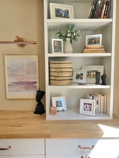 Home Office with natural and neutral palette. Organic design. Shelving staged with collection from travels. Tempting Interios. Life and Home by Design.