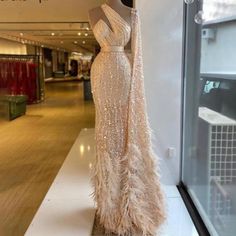 Gold One Shoulder Luxury Feather Beading Elegant Sexy Evening Dress Evening & Formal Dresses BlissGown gold 10 Evening Dress With Cape, Reception Gowns, Evening Dress Beaded, Dress With Cape, Beaded Evening Gowns, Bespoke Wedding Dress, Mermaid Evening Dress, White Prom Dress, Sequin Prom Dresses