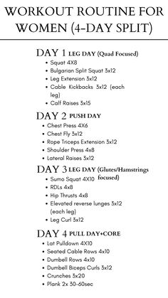 the workout routine for women is shown in this printable form, with instructions to use it