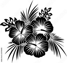 black and white drawing of flowers on a white background