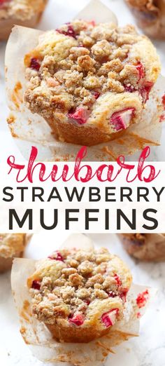 strawberry crumb muffins with the title above it