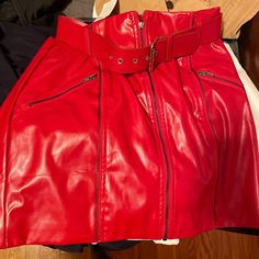 Never Worn Chic Red Mini Skirt For Winter, Chic Red Mini Skirt For Fall, Red Mini Skirt For Fall Night Out, Red Mini Skirt For Night Out In Fall, Red Mini Skirt For Winter Night Out, Winter Red Mini Skirt For Night Out, Red Leather Skirt, Skirts Red, Red Leather