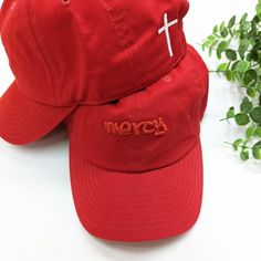 NWOT- Adjustable- One Size fits most Kingdom Apparel Inspired always by Gods character and His Word.  * White on Red * Red on Red  * Red on Yellow * Brown on Yellow - Embroidered Cross on the Backside of each hat as well One of each available  Designed & Embroidered In House by Yours Truly, to the Glory of God! Red Dad Hat One Size, Red Baseball Cap Dad Hat, Red Dad Baseball Cap, Red Dad Hat One Size Baseball Cap, Red Dad Hat, Baseball Cap Fit, Red Dad Hat One Size Fits Most, Red Adjustable Dad Hat For Streetwear, Adjustable Red Dad Hat For Streetwear, Red Cotton Dad Hat With Embroidered Logo