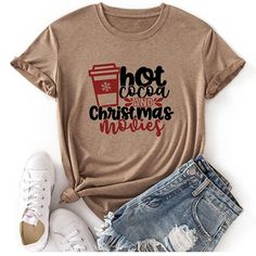 Tan Hot Cocoa & Christmas Movie T Shirt, Shortsleeve, Straight Hem, Crewneck Color: Tan Material: 100% Polyester Fit: Runs Small- Size Up Chocolate Shirt, Hot Cocoa Christmas, Cocoa Christmas, Christmas Movie, Movie T Shirts, Christmas Movies, Hot Cocoa, Shirt Color, Christmas Shirts