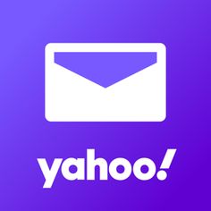 the yahoo logo is displayed on a purple square with white letters and an email envelope