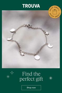 Our stunning Sun Moon and Star Station Bracelet makes the perfect gift for someone special.Featuring 2 suns, 2 moons and 2 stars, this celestial design features six mini charms suspended from a fine 19cm trace chain bracelet.made from:Handmade in 925 sterling silver. dimensions:Width: 0.5cm Diameter: 1cm. Length 19cm. Posh Totty, Celestial Design, 2 Moons, Station Bracelet, Mini Charm, Moon And Star, Sun Moon, Bracelet Making, Arm Band