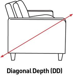 a drawing of a reclining chair with the line drawn across it to show diagonal depth